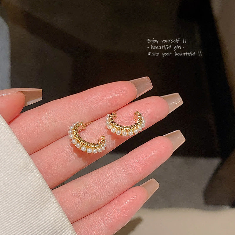 Sier Needle Classic Style Pearl Light Earrings