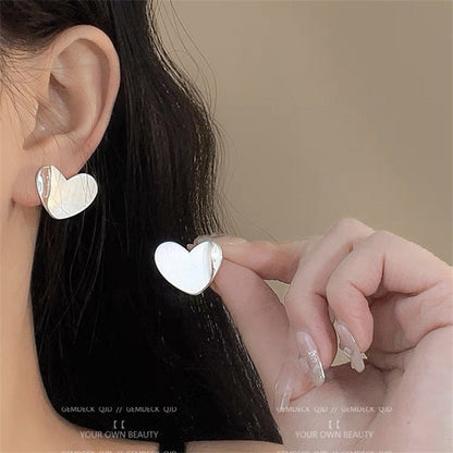Mirror Brushed Metal Heart Female Niche Earrings