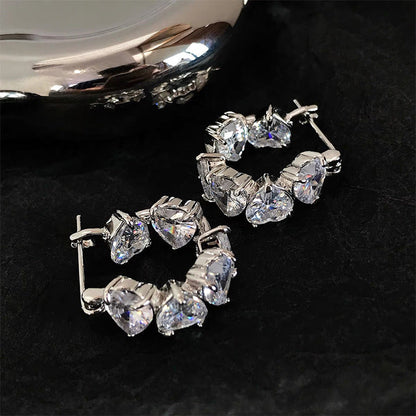 High-grade Heart-shaped Zircon Female Niche Retro Earrings