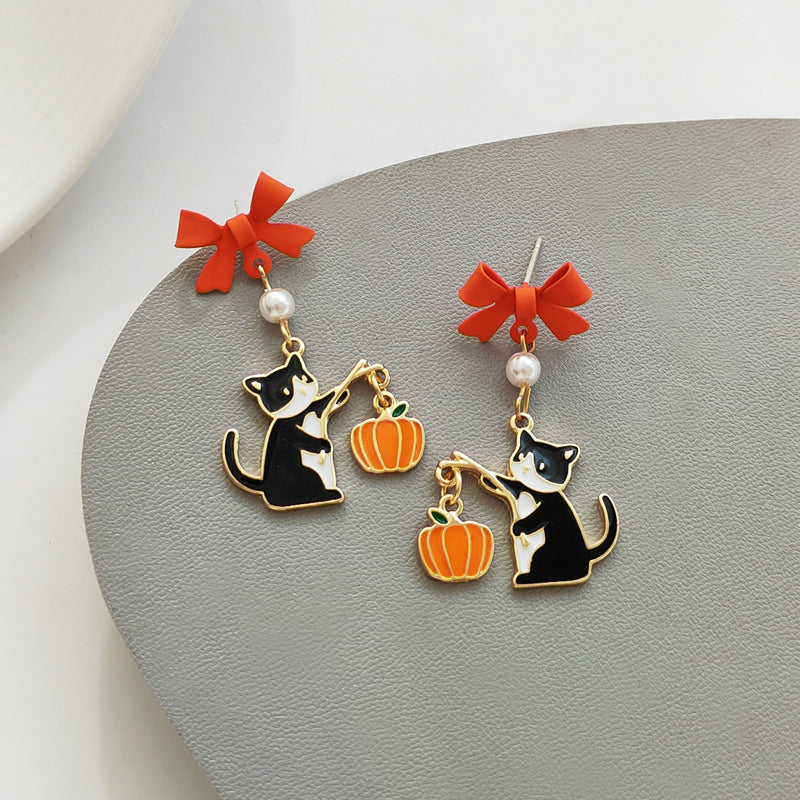 Halloween Pumpkin Lamp Ear Funny Creative Cute Earrings
