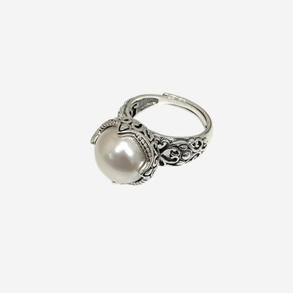 Vintage Thai Sier Big Pearl Queen Female Rings
