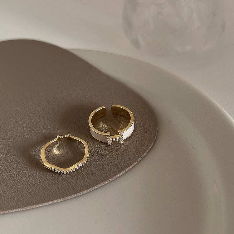 Style Vintage Zircon Dripping Oil Metal Open Suit Female Rings