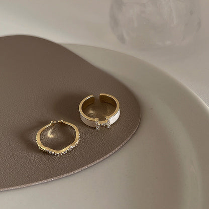 Style Vintage Zircon Dripping Oil Metal Open Suit Female Rings