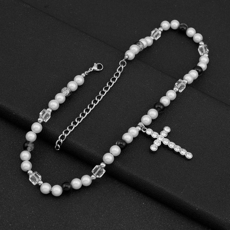 Niche Reflective Beads Stitching Cross Clavicle Necklaces
