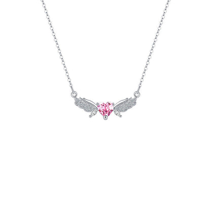 Inlaid Pink Diamond Love Design Angel Clavicle Necklaces