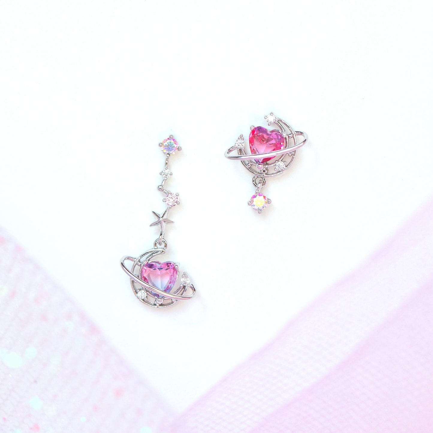 Love Moon Asymmetric Trendy Exquisite Pink Earrings