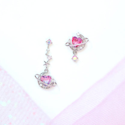 Love Moon Asymmetric Trendy Exquisite Pink Earrings