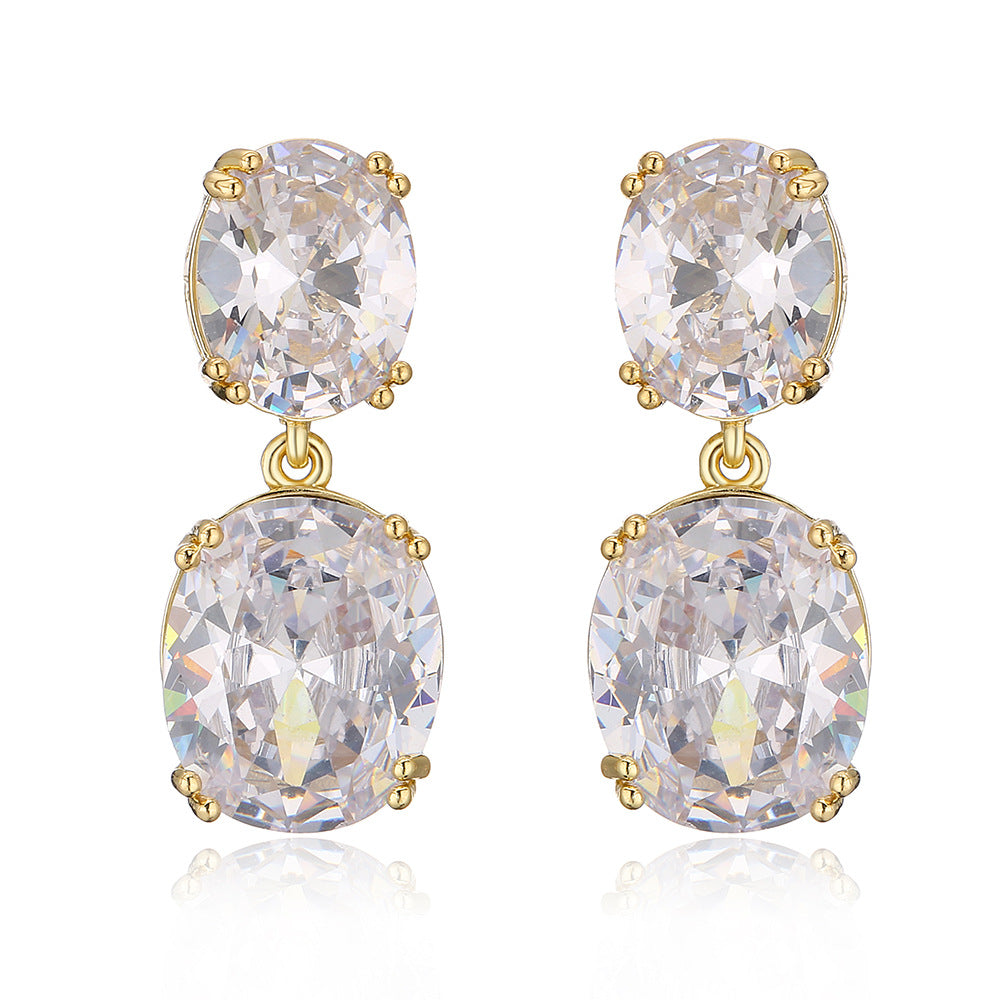 Autumn Personality Retro Oval Zircon Female Earrings