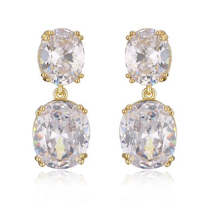 Autumn Personality Retro Oval Zircon Female Earrings