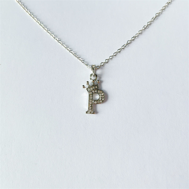 English Letters Full Diamond Pendant Simple Necklaces