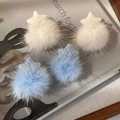 Ear Female Design Five-pointed Hair Ball Earrings
