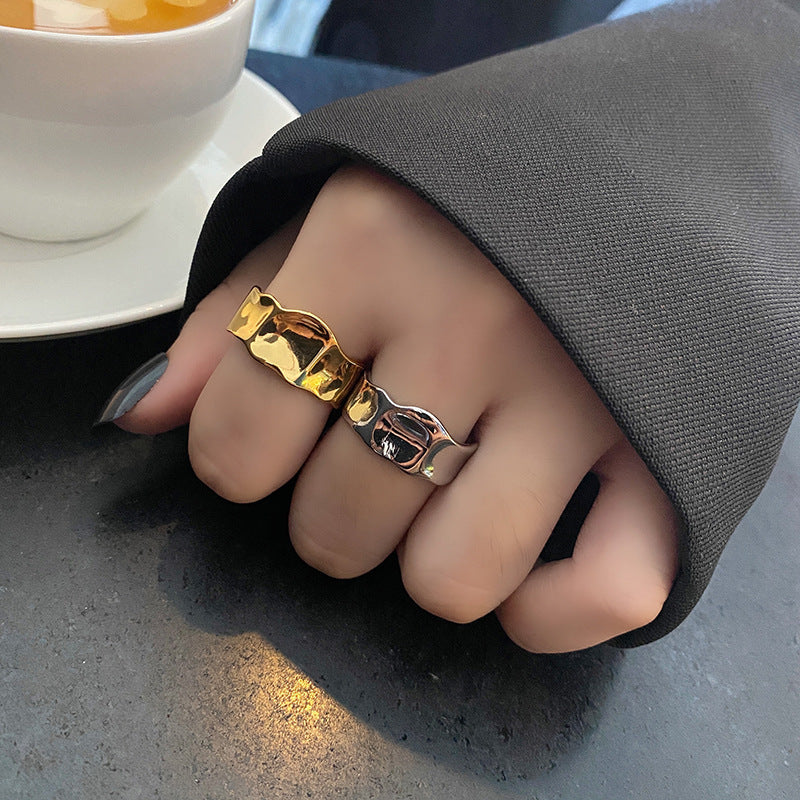 Retro Style Wide Surface Irregular Cold High Rings