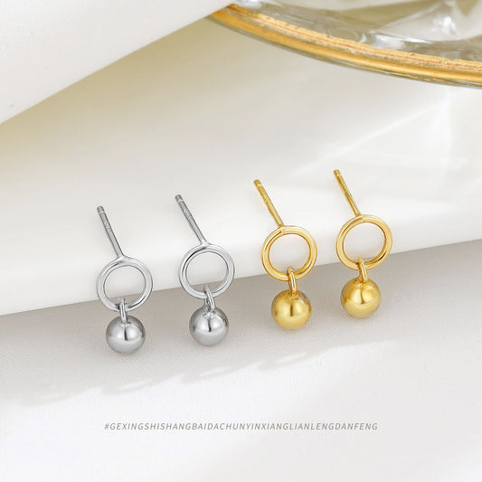 Sterling Sier Temperamental Simple Circle Ball Earrings