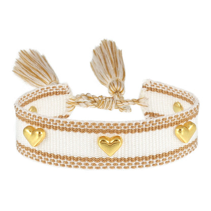 Couple Golden Heart-shaped Carrying Strap Hand-woven Tassel Bracelets