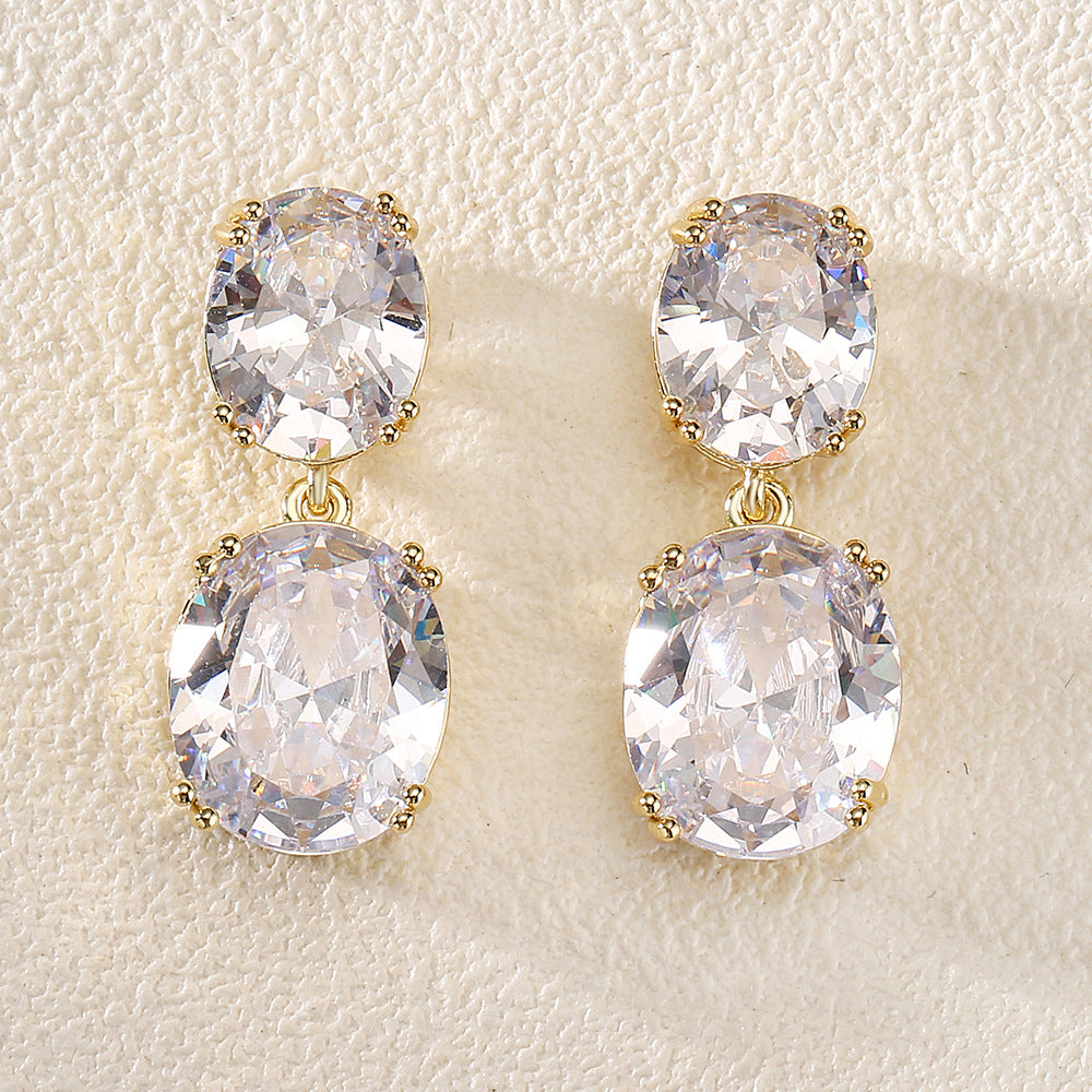 Autumn Personality Retro Oval Zircon Female Earrings