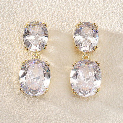Autumn Personality Retro Oval Zircon Female Earrings