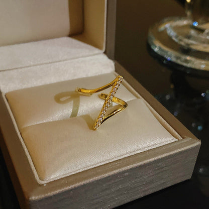 Pearl Zircon With Diamond Open Adjustable Rings