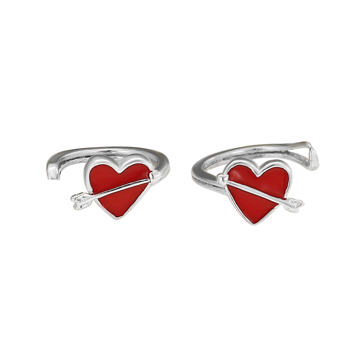 Women's Red Heart-shaped Earless Temperamental Minority Ornament Earrings