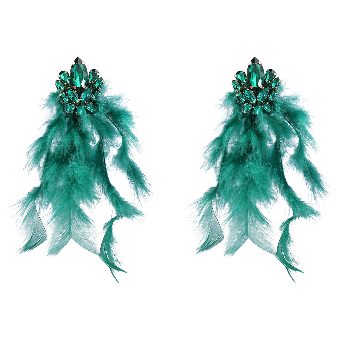 Diamond Flower Long Feather Tassel Female Earrings