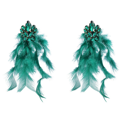 Diamond Flower Long Feather Tassel Female Earrings
