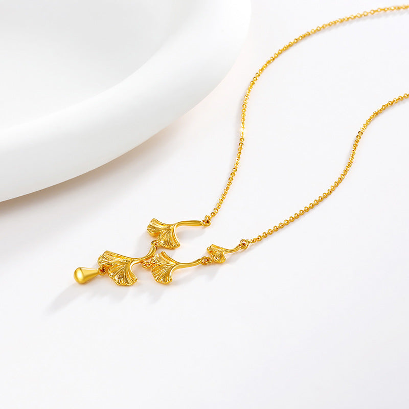 Female Brass Gold-plated Summer Niche High-grade Sense Ginkgo Necklaces