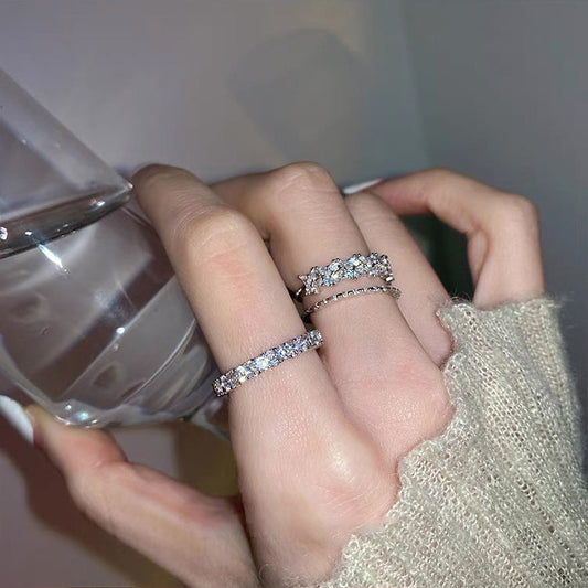 Design Double Layer Zircon Metal Open Suit Rings