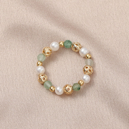 Freshwater Pearl Stretch Strawberry Quartz Pink Crystal Rings