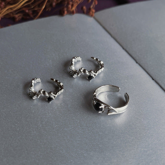 Irregular Cold Wind Black Zircon Opening Personalized Rings