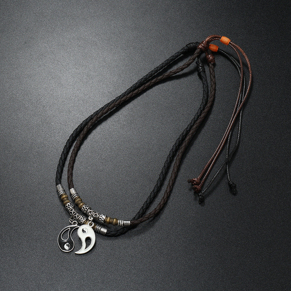 Women's & Men's Dragon Yin And Yang Leather String Pair Of Necklaces