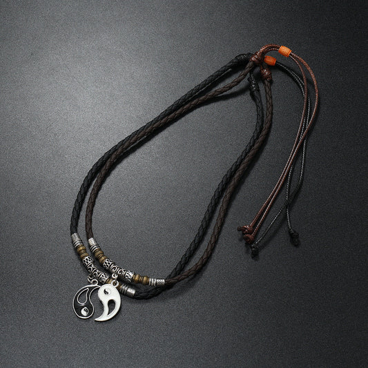 Women's & Men's Dragon Yin And Yang Leather String Pair Of Necklaces