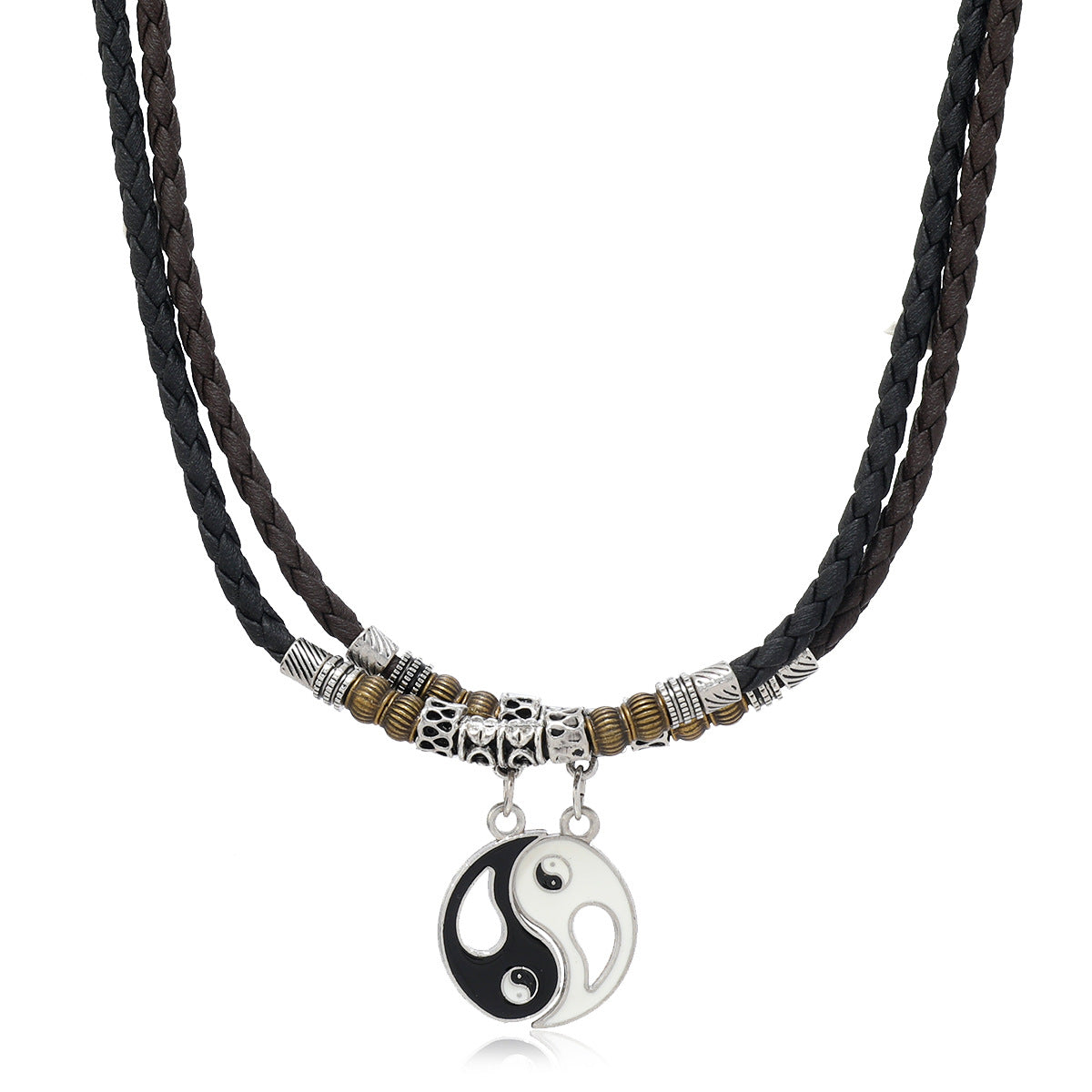 Women's & Men's Dragon Yin And Yang Leather String Pair Of Necklaces