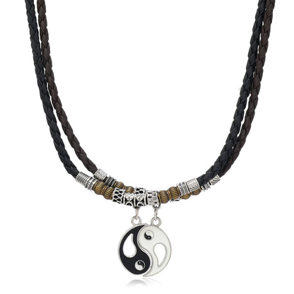 Women's & Men's Dragon Yin And Yang Leather String Pair Of Necklaces