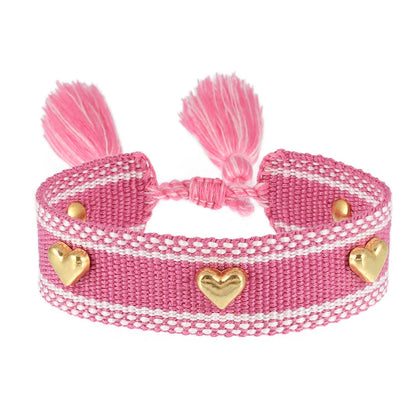 Couple Golden Heart-shaped Carrying Strap Hand-woven Tassel Bracelets
