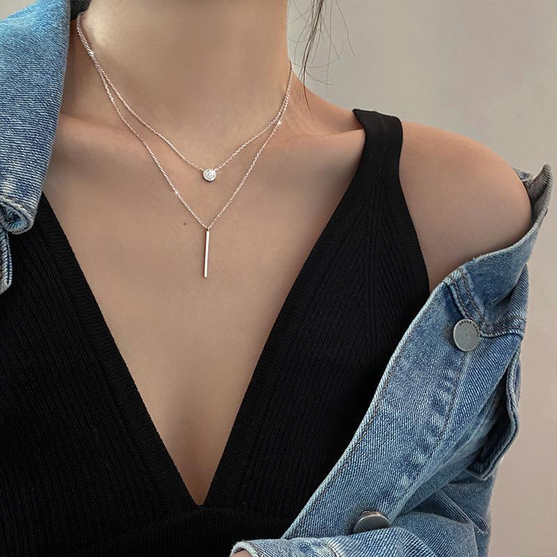 Round Rhinestone Double Layer Female Clavicle Cold Wind Necklaces
