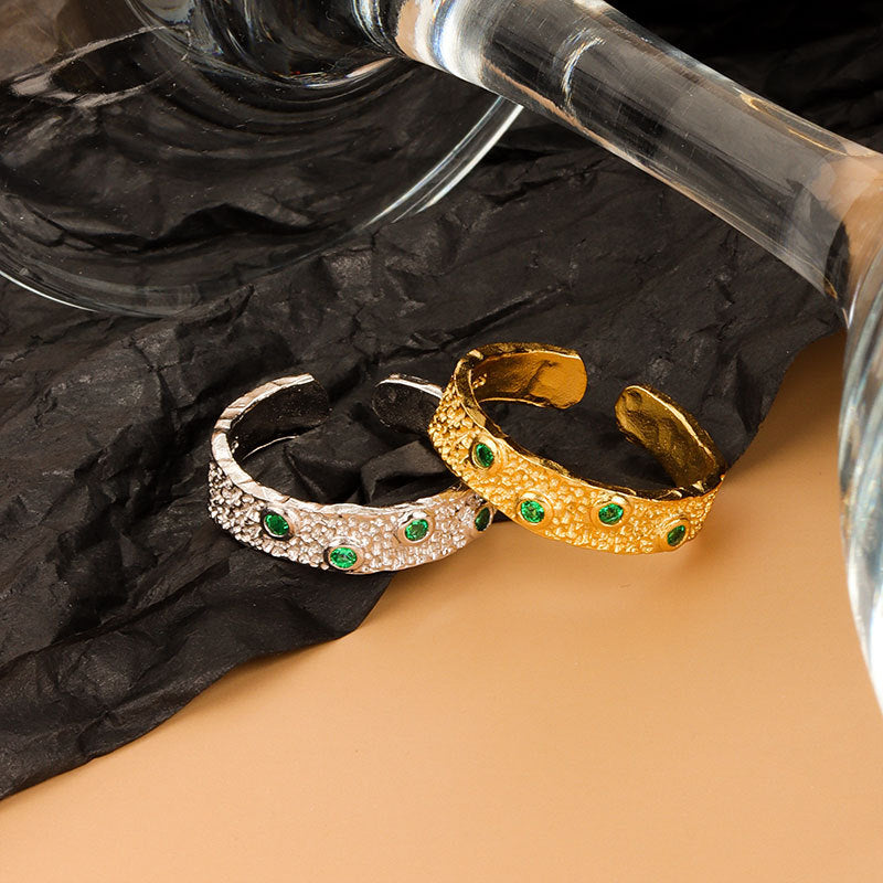 Women's Niche Design Texture Irregular Surface Green Rings