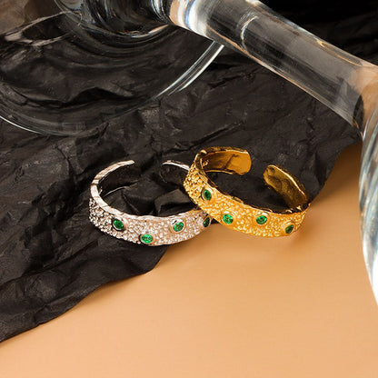 Women's Niche Design Texture Irregular Surface Green Rings