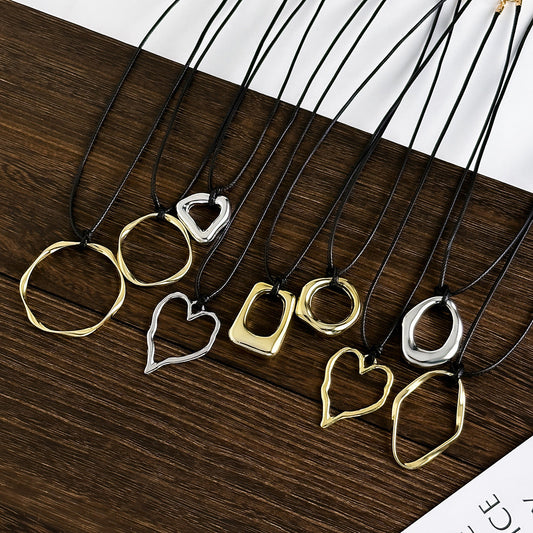 Ornament Simple Geometric Heart Shape Hollow Out Pendant Necklaces