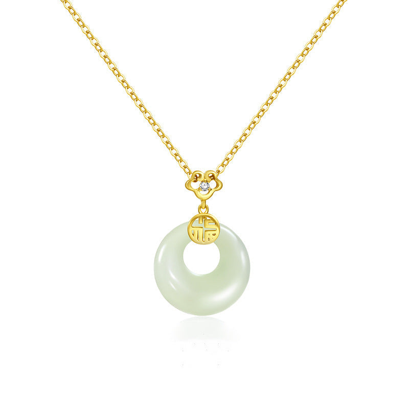 Women's Style Lucky Peace Buckle Jade Pendant Fashion Necklaces
