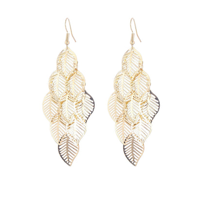 Simple Gold And Sier Hollow Leaves Earrings