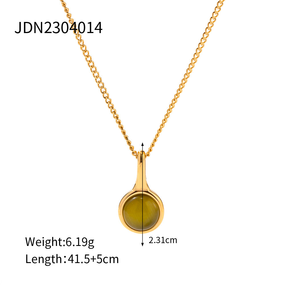 Olive Green Opal Stainless Steel Pendant Necklaces
