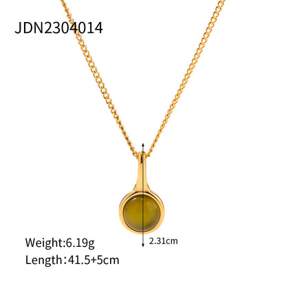 Olive Green Opal Stainless Steel Pendant Necklaces