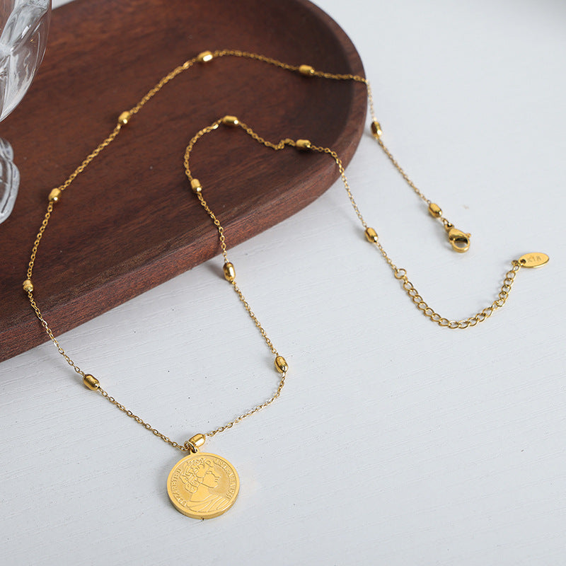 Titanium Steel Gold-plated Cartoon Character Round Pendant Sweater Necklaces