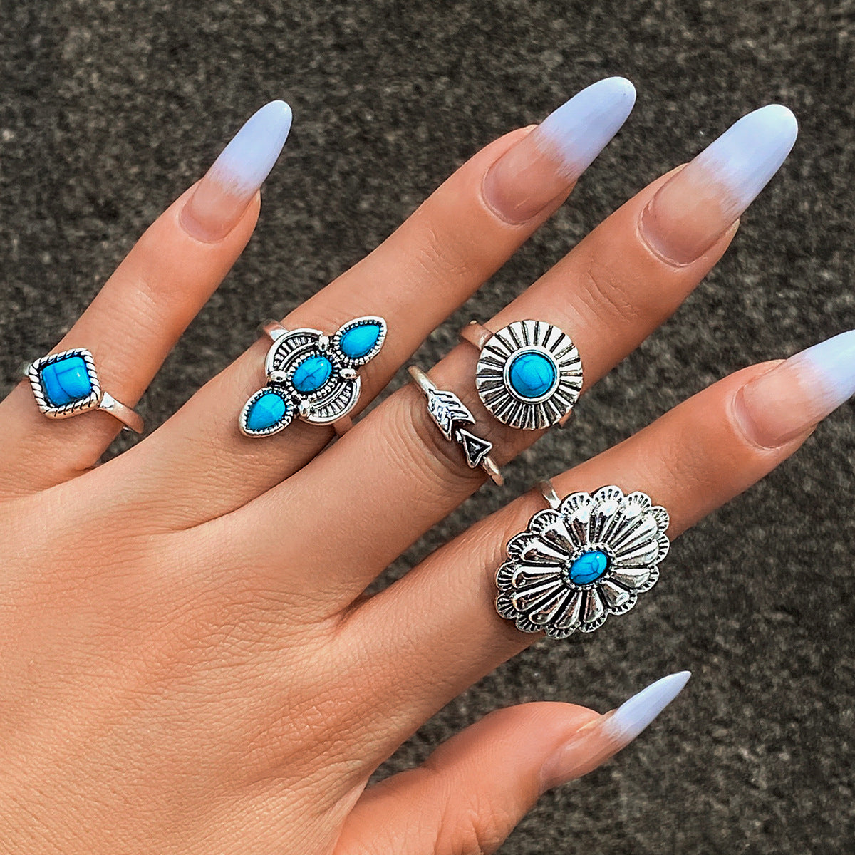 Suit Knuckle Design Vintage Totem Turquoise Rings