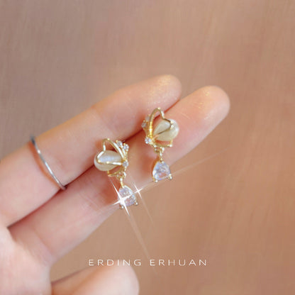 Zircon Butterfly Sier Needle Plated Glass Earrings