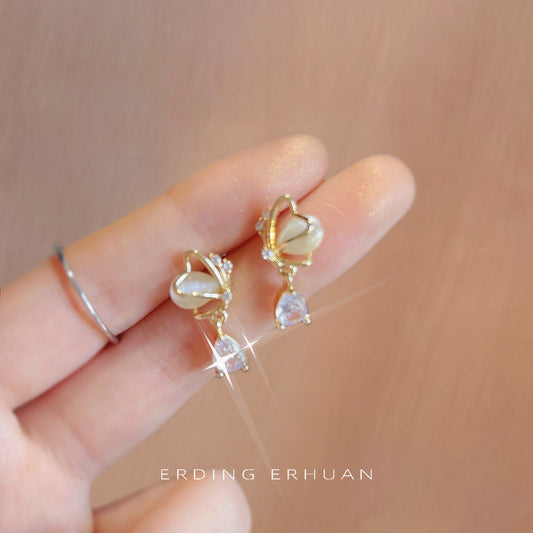 Zircon Butterfly Sier Needle Plated Glass Earrings