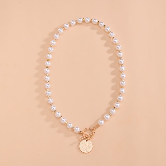 Personality Geometry Wafer Pendant Pearl Ladies Necklaces