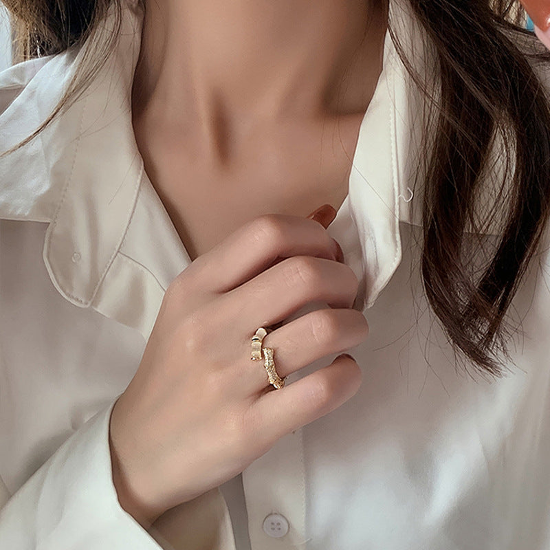 Bamboo Sterling Sier Female Fashion Personality White High-grade Zircon Rings