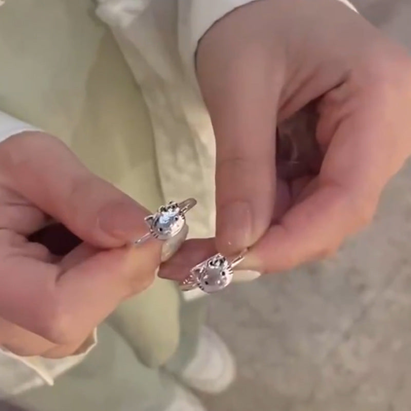 Plated Hello Kitty Open Female Girlfriends Cute Meow Rings