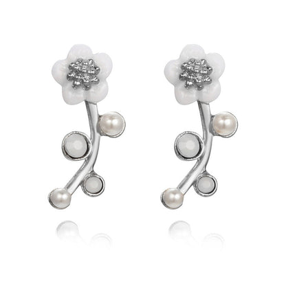 Women's Flower Pearl Gold And Sier Small Earrings