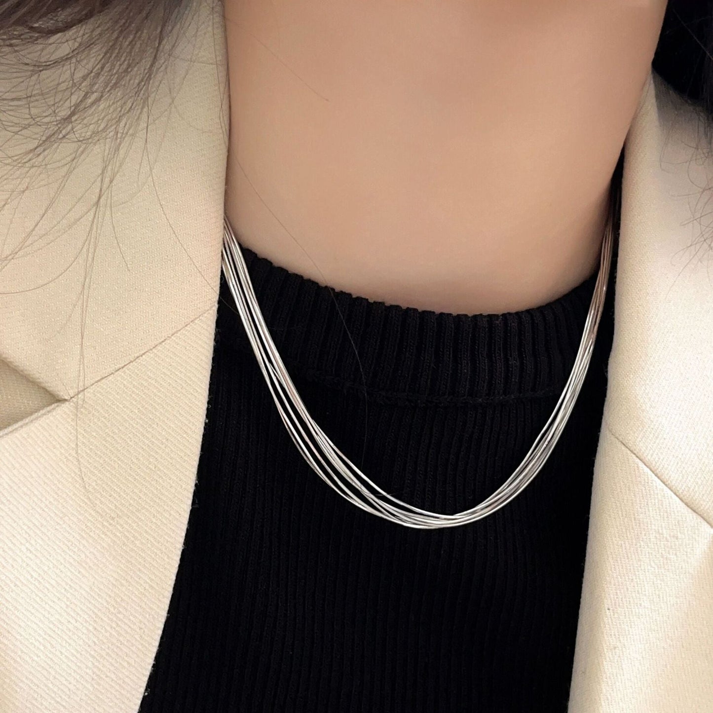 Sterling Sier Flash Tassel Snake Bone Necklaces